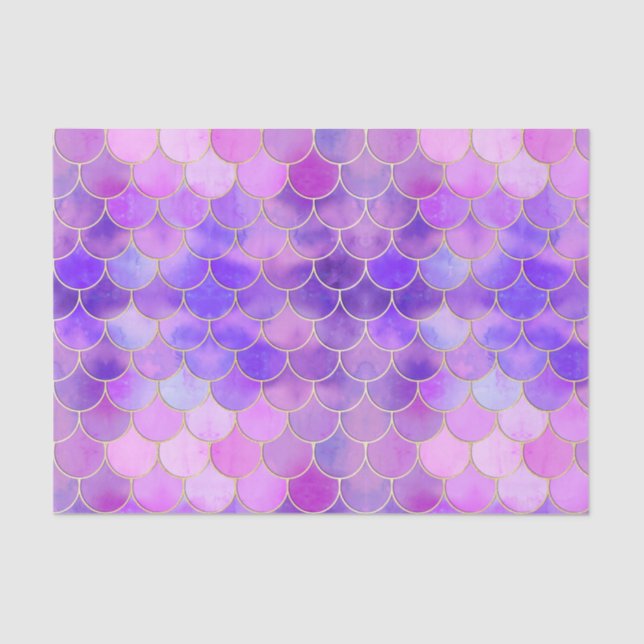 Papier Mousseline Motif Ultra Violet & Gold Mermaid (Recto)