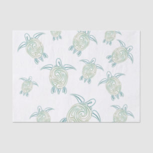 Papier Mousseline Motif vert blanc des tortues marines