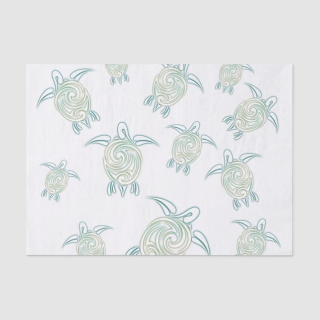 Papier Mousseline Motif vert blanc des tortues marines (Recto)