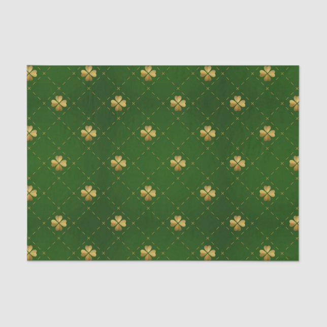Papier Mousseline Motif vert d'or de trèfle (Recto)