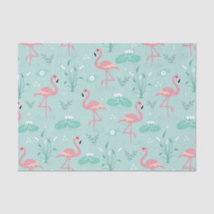 Papier Mousseline Motif vert Flamants roses rose Pastel