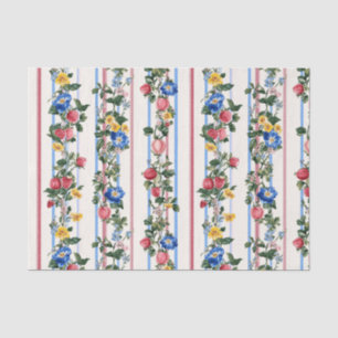 Papier Mousseline Motif vintage à rayures florales fraises verticale