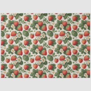 Papier Mousseline Motif vintage aux fraises avec fleurs