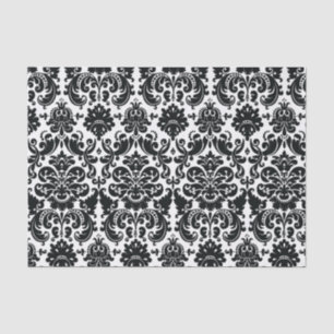 Papier Mousseline Motif vintage blanc noir élégant de damassé