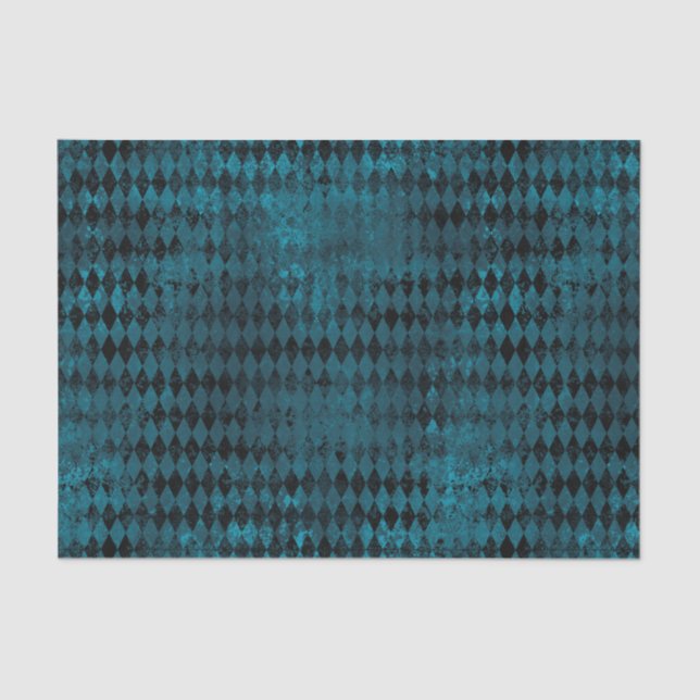 Papier Mousseline Motif vintage Blue & Black Harlequin (Recto)