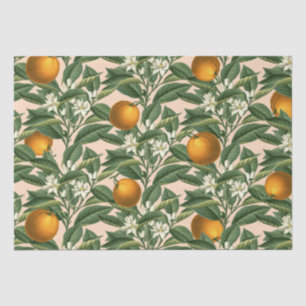Papier Mousseline Motif vintage de fleurs de fruits oranges botaniqu