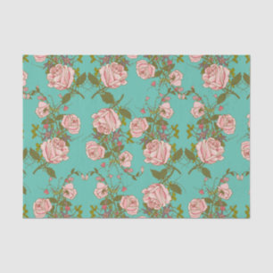 Papier Mousseline Motif vintage de vignes de rétro rose de menthe de