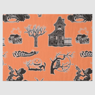 Papier Mousseline Motif vintage Halloween orange et noir