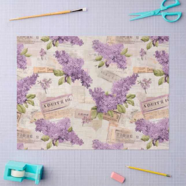 Papier Mousseline Motif vintage Lilac (Artisanat)