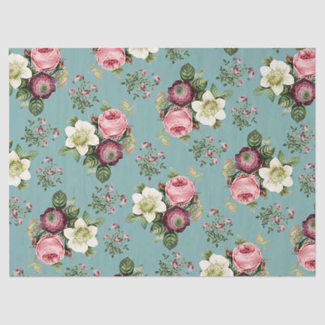 Papier Mousseline Motif Vintage Rose floral (Recto)