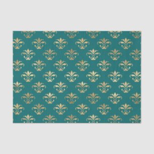 Papier Mousseline Motif vintage sarcelle et or