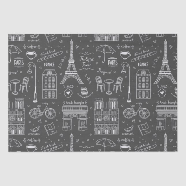 Papier Mousseline Motif Whimsical Paris Doodles (Recto)