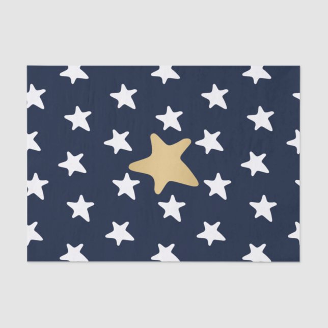Papier Mousseline Motif White & Gold Stars (Recto)