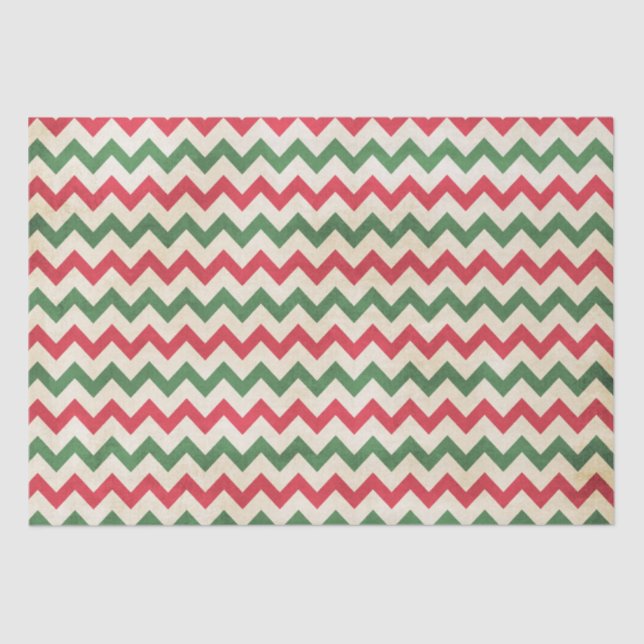 Papier Mousseline Motif Zag rouge et vert déprimé (Recto)