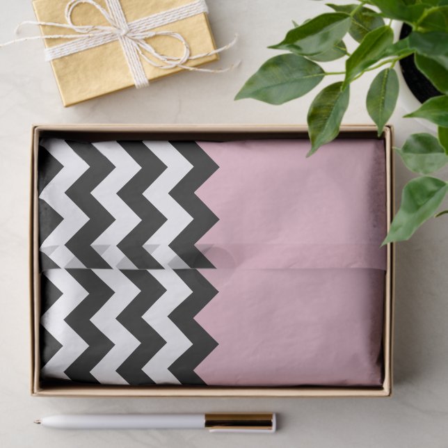 Papier Mousseline Motif Zigzag noir et blanc, Chevron, rose (Cadeau)