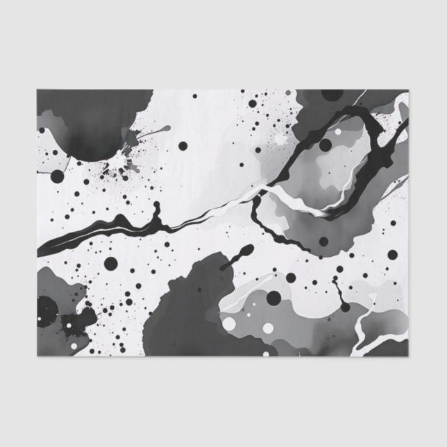 Papier Mousseline Motifs d'encre liquide noire et blanche avec éclab (Recto)