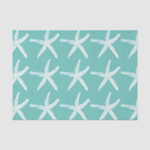 Papier Mousseline Motifs d'étoiles de mer Blanc Bleu sarcelle Marin