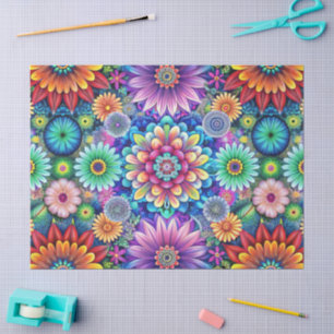 Papier Mousseline Motifs Floraux Rétro Fantaisistes en Découpage