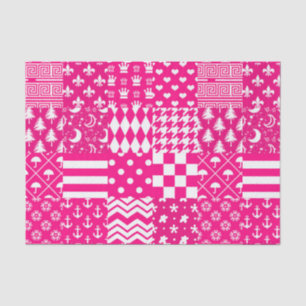 Papier Mousseline Motifs mélangés rose blanc