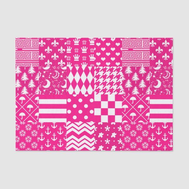 Papier Mousseline Motifs mélangés rose blanc (Recto)