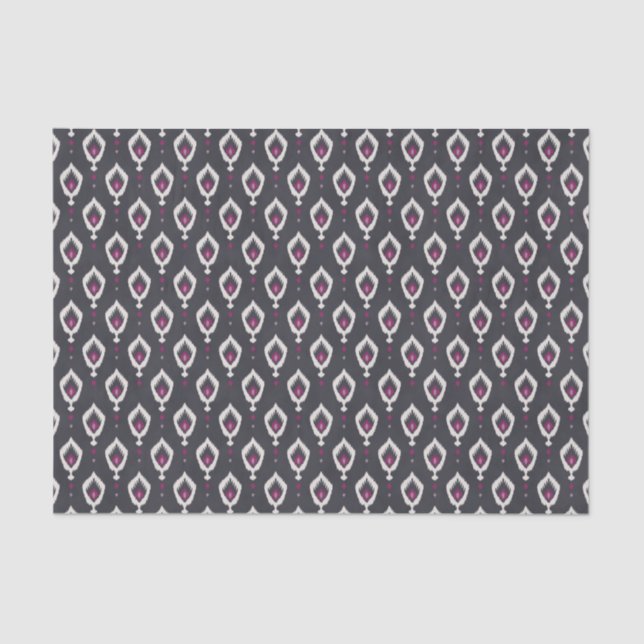 Papier Mousseline Motifs tribaux chics noirs et violets ikat (Recto)