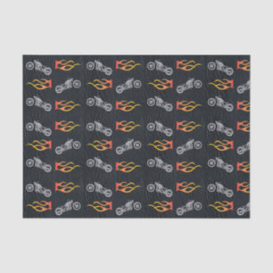 Papier Mousseline Moto et flammes sur cuir noir