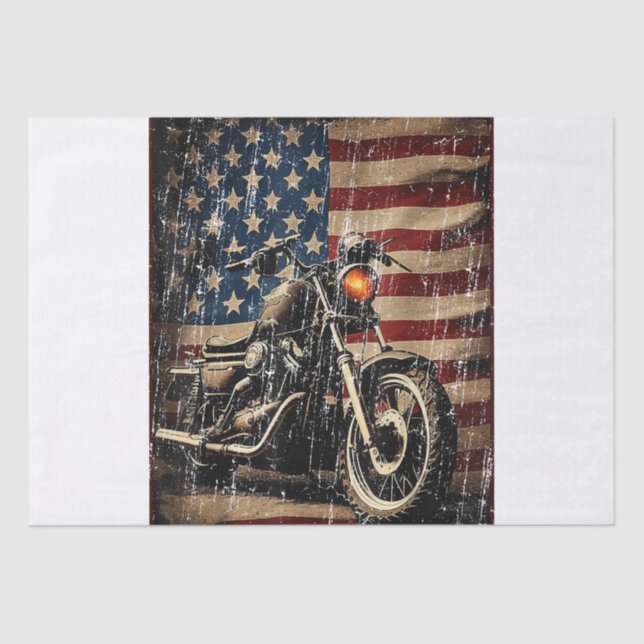 Papier Mousseline Motorcycle USA Drapeau Retro Biker (Recto)