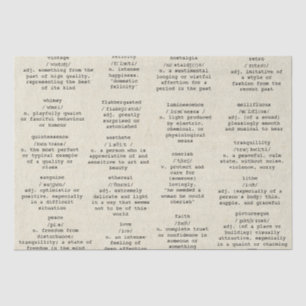 Papier Mousseline Mots de machine à écrire du dictionnaire Papier an