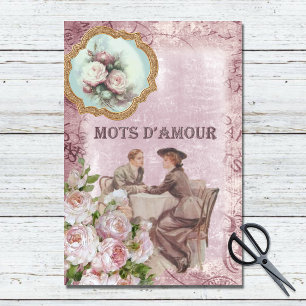Papier Mousseline Mots victoriens vintages de l'amour Découpage rose