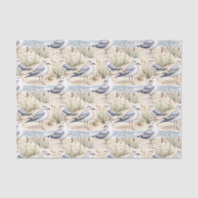 Papier Mousseline Mouettes côtières à l'aquarelle (Recto)