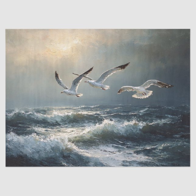 Papier Mousseline Mouettes Stormy Ocean Fine Art (Recto)