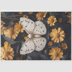 Papier Mousseline Mousse Blanche Reposant Parmi Les Fleurs Jaunes