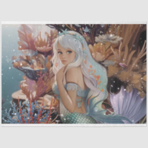 Papier Mousseline Mousse sous-marine et sirène d'aquarelle d'or
