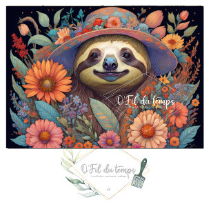 Papier Mousseline Mousseline Cute Sloth & Flower Hat v5 Tissue paper