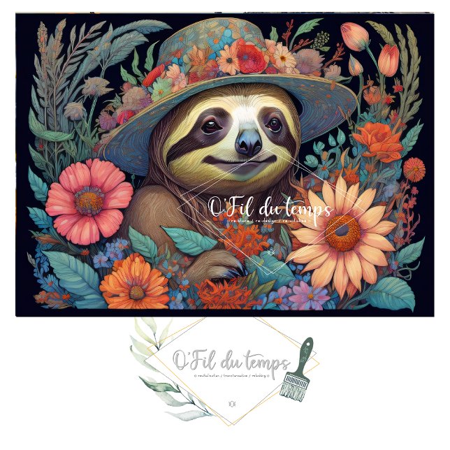 Papier Mousseline Mousseline Cute Sloth & Flower Hat v6 Tissue paper (Créateur téléchargé)