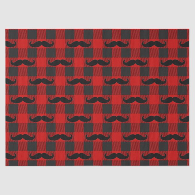 Papier Mousseline Moustache Buffalo Plaid Motif noir et rouge (Recto)