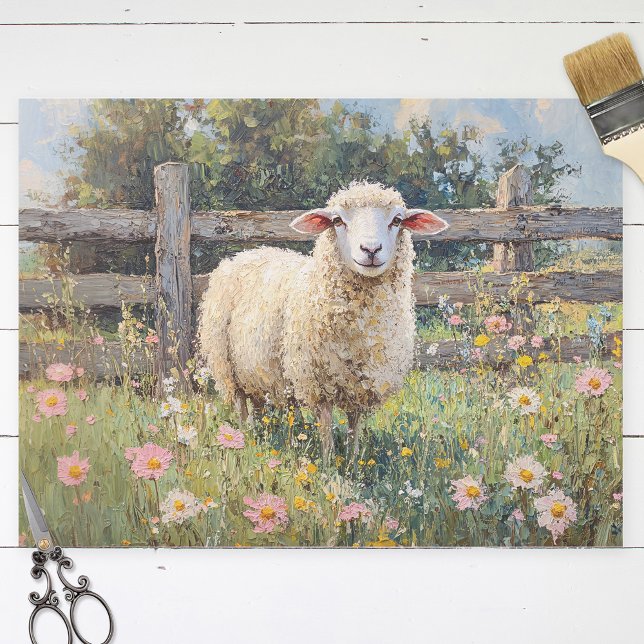 Papier Mousseline Mouton de printemps avec peinture Fleur sauvage Dé (Créateur téléchargé)