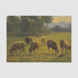 Papier Mousseline Moutons dans un paysage rural (ferme française)
