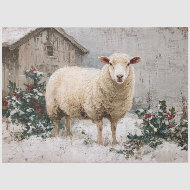 Papier Mousseline Moutons dans une scène hivernale enneigée (Recto)