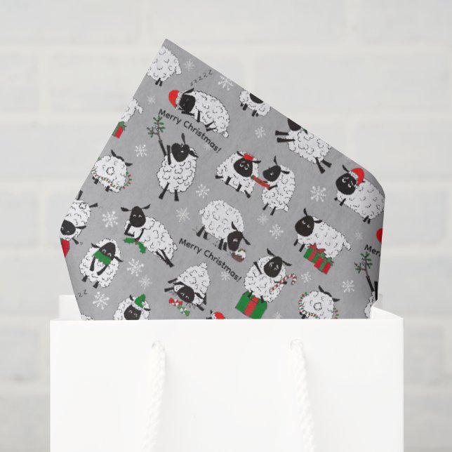 Papier Mousseline Moutons de Noël festifs (Sac cadeau)