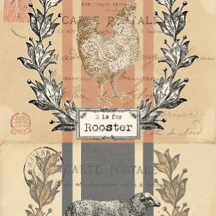 Papier Mousseline Moutons d'élevage et coq Vieille carte postale Déc