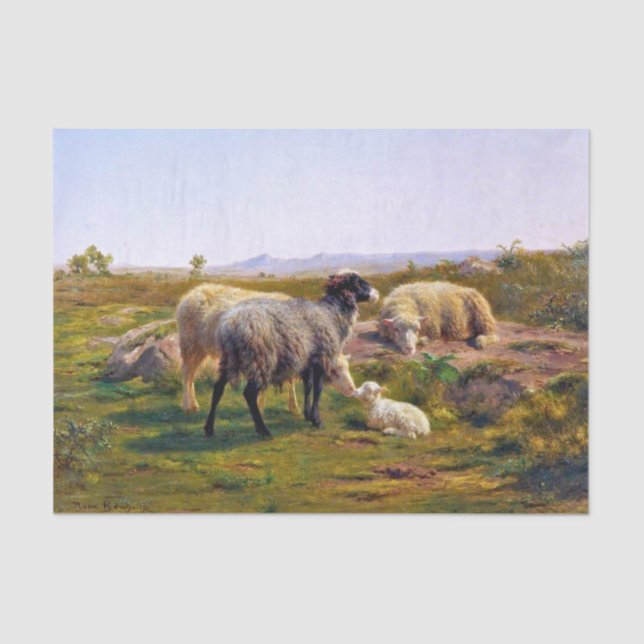 Papier Mousseline Moutons et agneau dans la nature (par Rosa Bonheur (Recto)