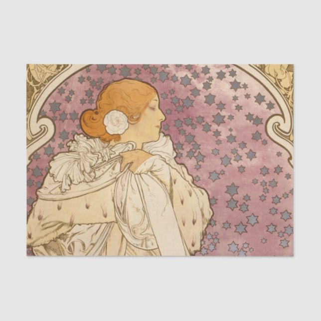 Papier Mousseline Mucha Art nouveau femme beauté (Recto)