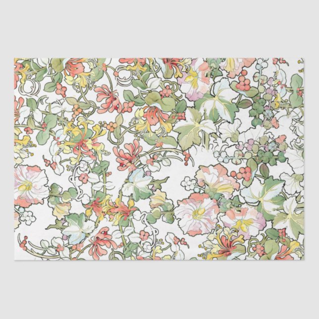 Papier Mousseline Mucha Art Nouveau Hollyhock Floral Tissue Paper (Recto)