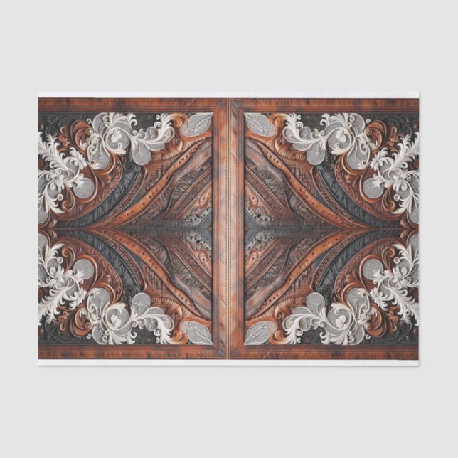 Papier Mousseline Multi-Couleurs Cuir & Aspect Lanières Mariage Rust (Recto)
