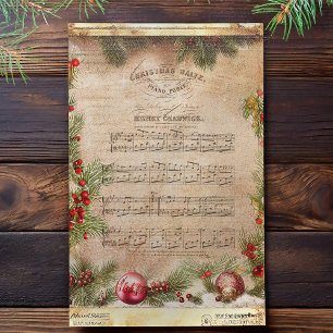 Papier Mousseline Musique de Noël Vintage et découpage de pin