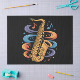 Papier Mousseline Musique de saxophone colorée Flux Instrument de ja