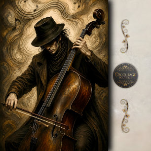 Papier Mousseline Musique de violoncelle vintage Art Découpage