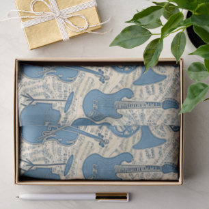 Papier Mousseline Musique et instruments de feuille bleus/ivoire