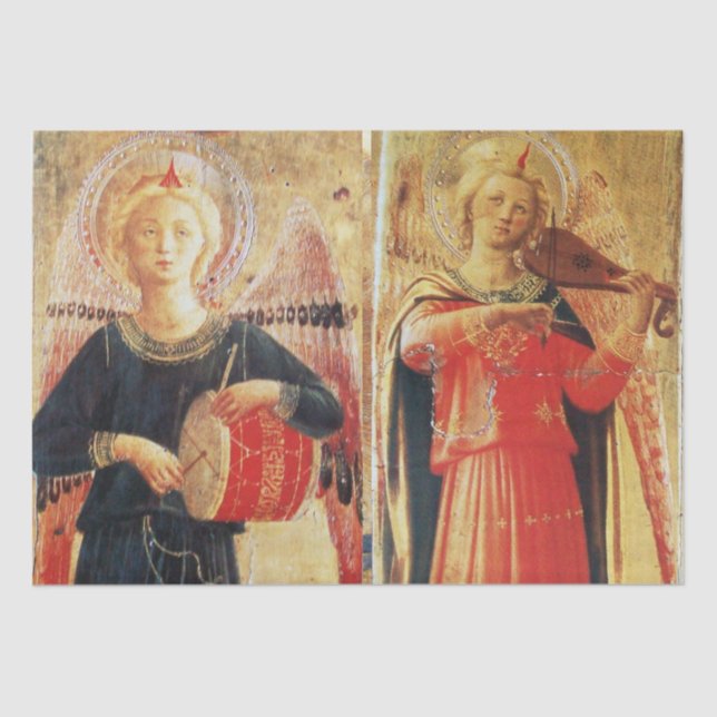 Papier Mousseline MUSIQUE FABRIQUANT DES ANGELS EN Noël ROUGE ET OR (Recto)